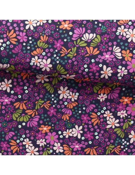 Tissu popeline de coton - Maria violet et orange