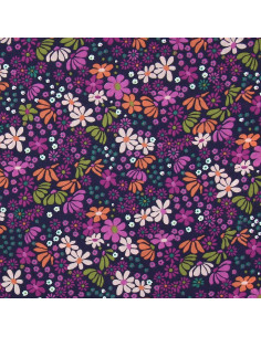 Tissu popeline de coton - Maria violet et orange 2