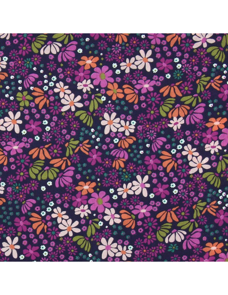 Tissu popeline de coton - Maria violet et orange