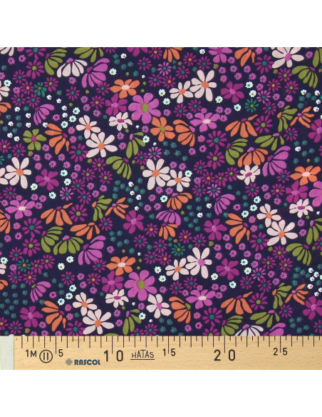 Tissu popeline de coton - Maria violet et orange