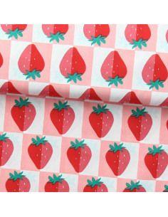 Tissu popeline de coton - Mariguette rose et rouge