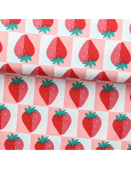 Tissu popeline de coton - Mariguette rose et rouge