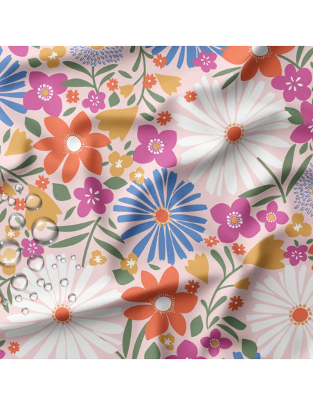 Tissu imperméable pour ciré - Choupette rose et orange