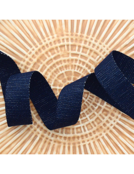 Sangle polyester lurex aspect coton - Bleu marine et argent