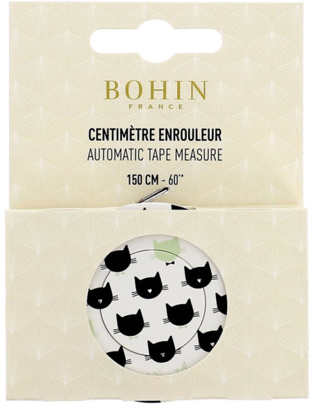 Mètre ruban enrouleur 150 cm motif Chat Bohin