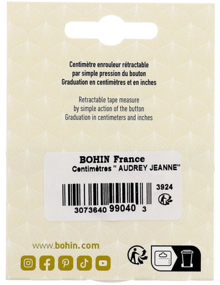 Mètre ruban enrouleur 150 cm Chat centimètre Bohin