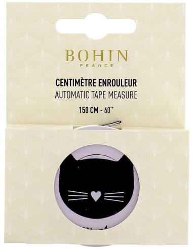 Mètre ruban enrouleur 150 cm Chat noir Bohin