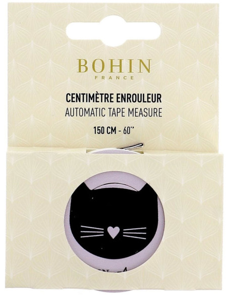 Mètre ruban enrouleur 150 cm Chat noir Bohin