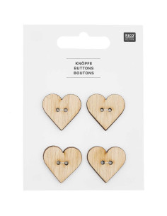 Set de 4 boutons bois 26 x 25 mm - Coeur