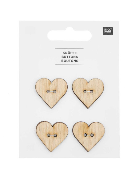 Set de 4 boutons bois 26 x 25 mm - Coeur