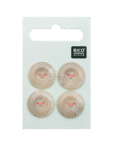 Carte de 4 boutons écaille aspect corne - Beige 17 mm