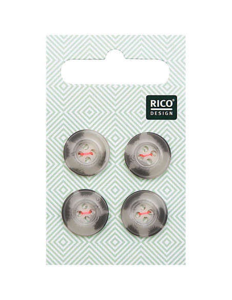Carte de 4 boutons écaille aspect corne - Beige et gris 15 mm