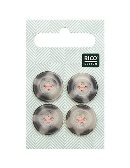 Carte de 4 boutons écaille aspect corne - Beige et gris 17 mm