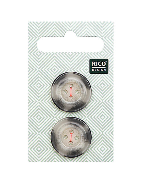 Carte de 2 boutons écaille aspect corne - Beige et gris 22 mm