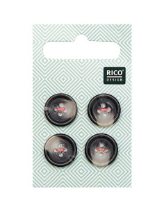 Carte de 4 boutons écaille aspect corne - Gris 15 mm