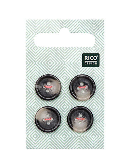 Carte de 4 boutons écaille aspect corne - Gris 15 mm