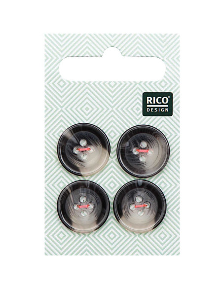 Carte de 4 boutons écaille aspect corne - Gris 17 mm