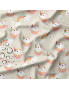 Tissu imperméable pour ciré - Lilyane gris et rose