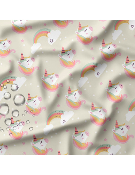 Tissu imperméable pour ciré - Lilyane gris et rose