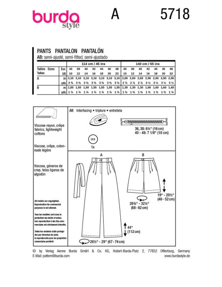 Patron de pantalon - Burda 5718