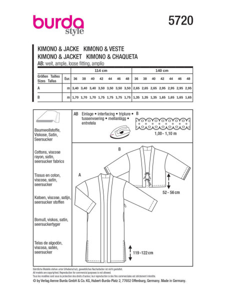 Patron de veste - Burda 5720