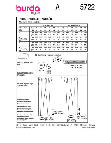 Patron de pantalon - Burda 5722