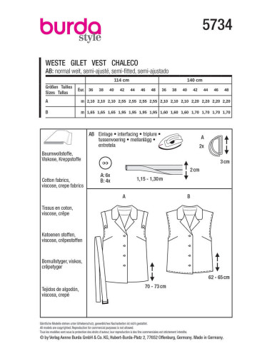 Patron de gilet - Burda 5734