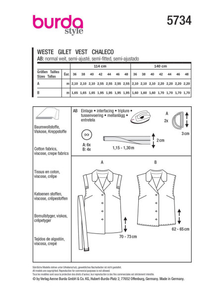 Patron de gilet - Burda 5734