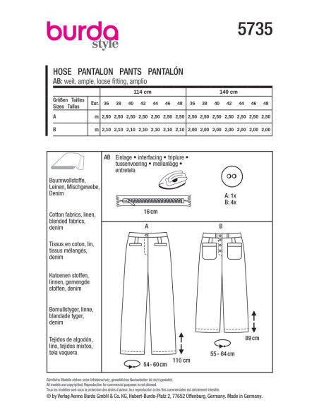 Patron de pantalon - Burda 5735
