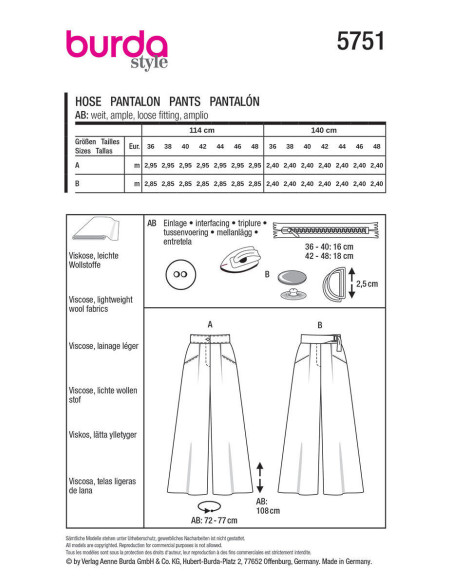 Patron de pantalon - Burda 5751