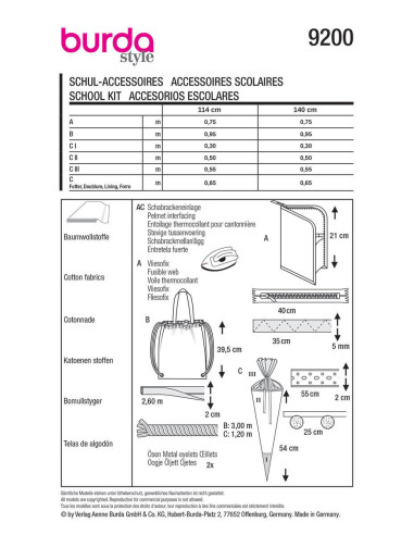 Patron d´accessoires scolaires - Burda 9200