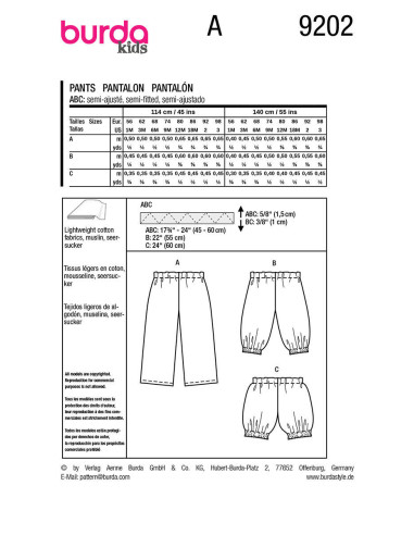 Patron de pantalon - Burda 9202