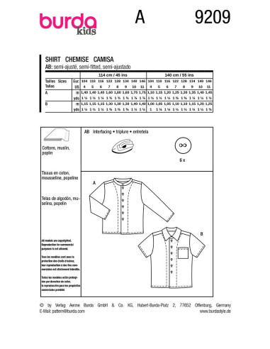 Patron de chemise - Burda 9209