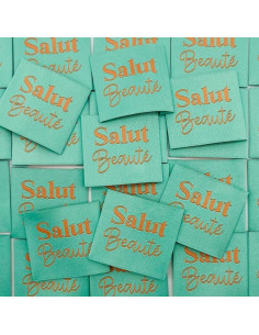 Lot de 5 étiquettes tissées à coudre Salut Beauté - Turquoise