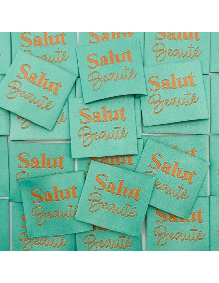 Lot de 5 étiquettes tissées à coudre Salut Beauté - Turquoise