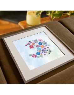 Kit broderie point de croix - Demi lune florale