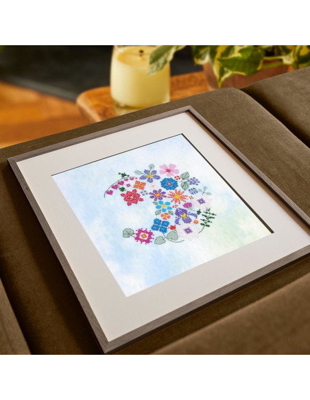 Kit broderie point de croix - Demi lune florale