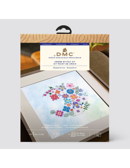 Kit broderie point de croix - Demi lune florale