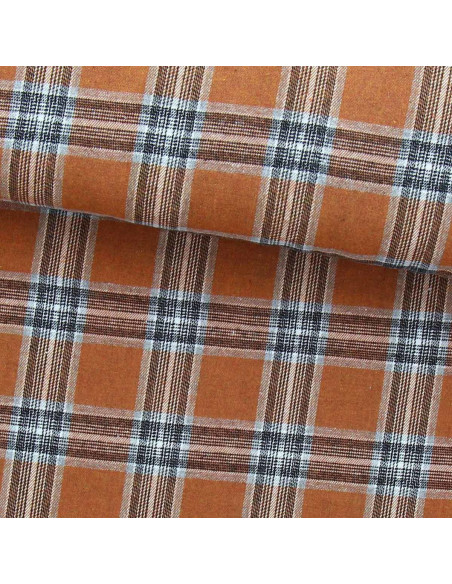 Tissu flanelle tartan écossais - Orange et gris