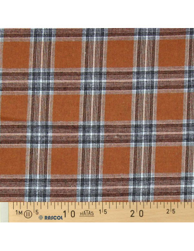 Tissu flanelle tartan écossais - Orange et gris
