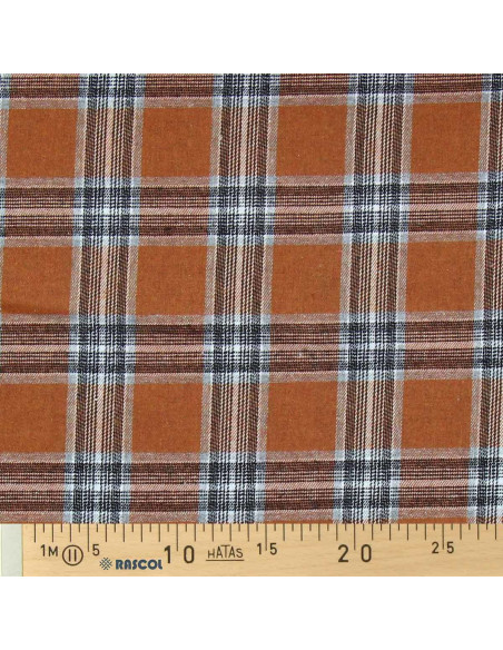 Tissu flanelle tartan écossais - Orange et gris
