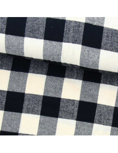 Tissu flanelle tartan écossais - Écru et noir