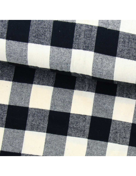Tissu flanelle tartan écossais - Écru et noir