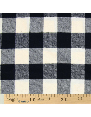 Tissu flanelle tartan écossais - Écru et noir