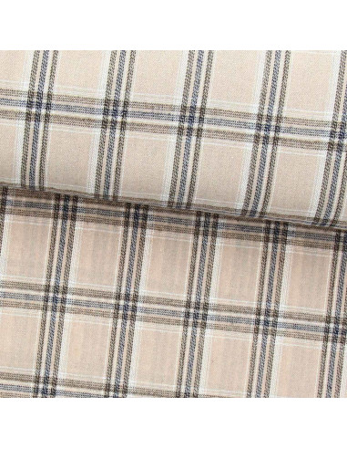 Tissu flanelle tartan écossais - Beige et gris