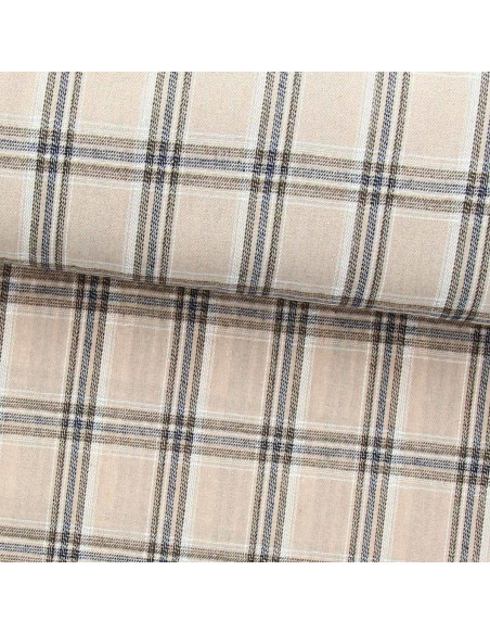 Tissu flanelle tartan écossais - Beige et gris