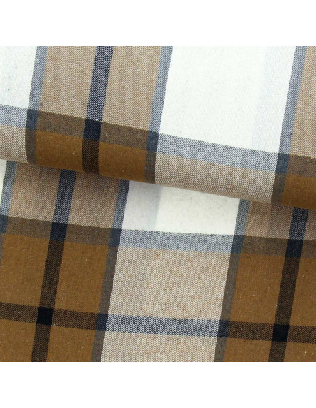 Tissu flanelle tartan écossais - Beige, écru et gris