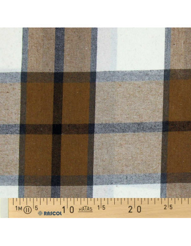 Tissu flanelle tartan écossais - Beige, écru et gris