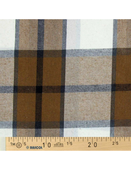 Tissu flanelle tartan écossais - Beige, écru et gris