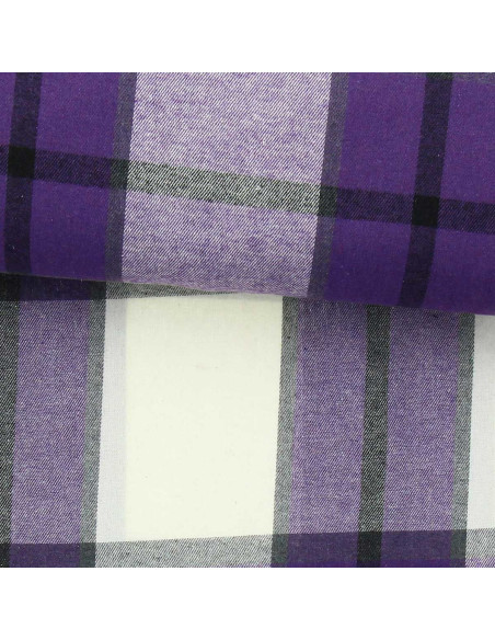 Tissu flanelle tartan écossais - Violet et écru